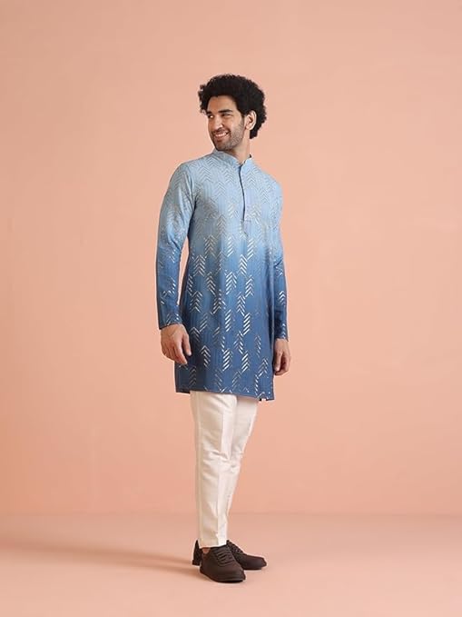 Embroidered Regular Fit Long Sleeves Mandarin Collar